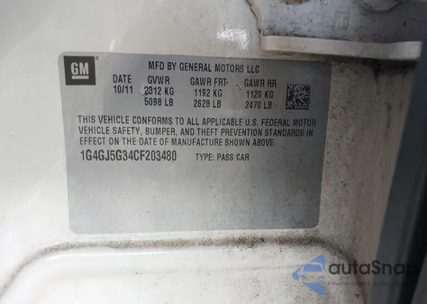 2012 Buick Lacrosse Touring Group from USA, damaged, VIN 1G4GJ5G34CF203480
